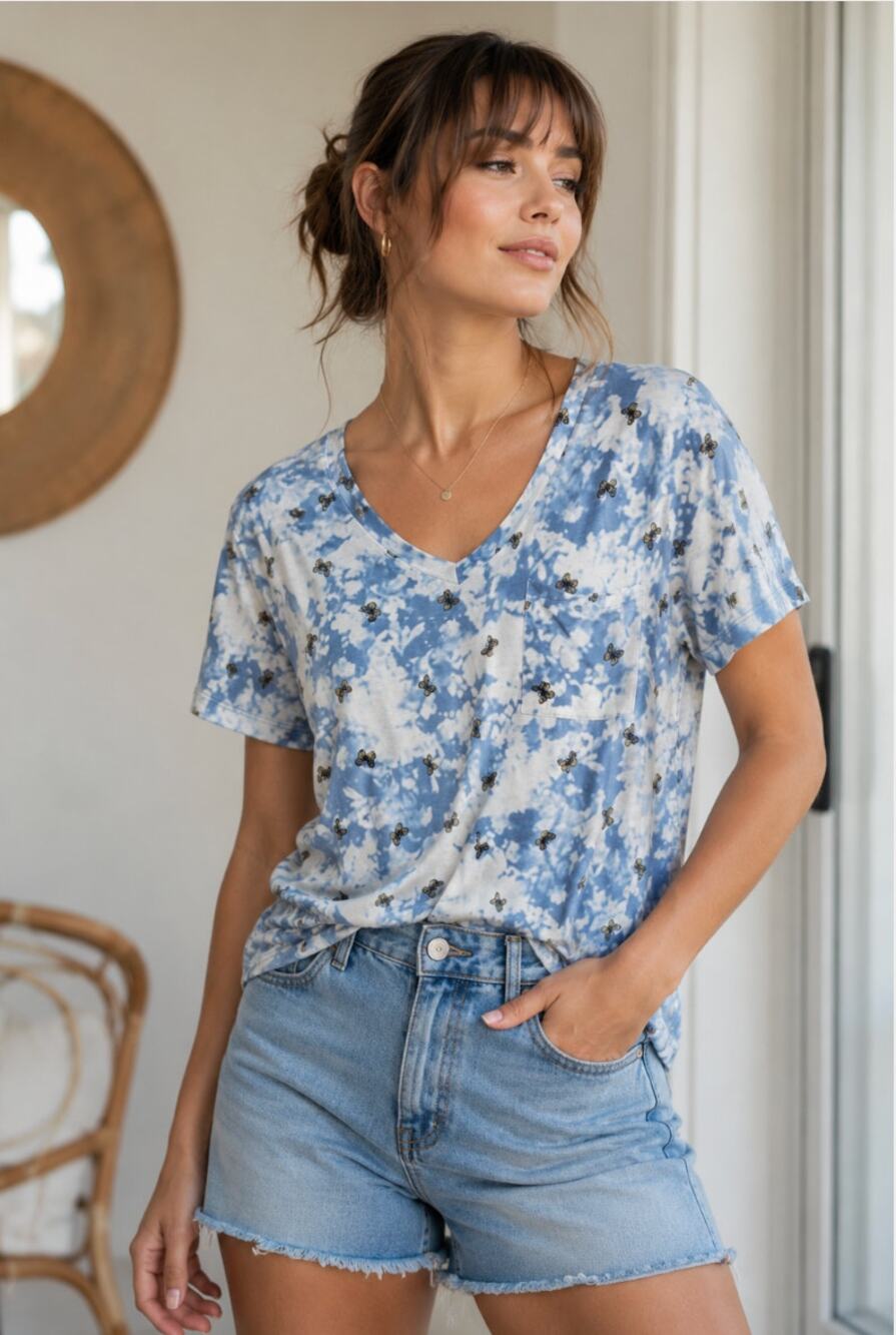 No Boundaries In The Clouds Butterfly Soft Printed Novelty Print Short Sleeve